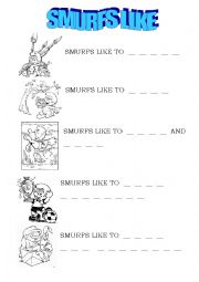 English Worksheet: Actions with Smurfs