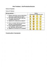 English Worksheet: Peer Feedback Speaking Practice