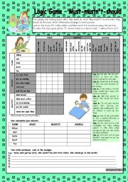 English Worksheet: Logic game (48th) - Must-mustnt-should *** with key *** fully editable *** B&W