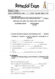 English Worksheet: Countable and Uncountables nouns / some and any exam