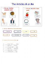 English Worksheet: The Article A and An