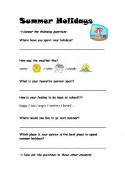 English Worksheet: summer holidays questions