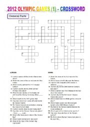 English Worksheet: 2012 OLYMPIC GAMES (1)  CROSSWORD