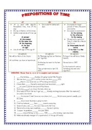 English Worksheet: PREPOSITIONS OF TIME (AT, ON, IN)