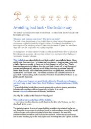 English Worksheet: Avoiding bad luck - the Indalo way