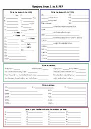English Worksheet: Cardinal numbers from 1 to 9999