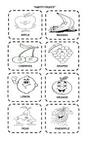 English Worksheet: Happy Fruits