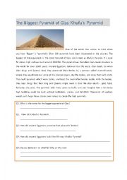 English Worksheet: The Biggest Pyramid of Giza, Khufus Pyramid