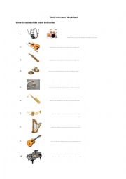 English Worksheet: Music Instruments