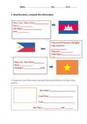 English Worksheet: Where are they from?