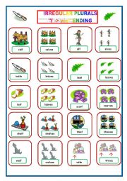 English Worksheet: Irregular Plurals Flashcards ves endings