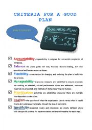 English Worksheet: Criteria for a good plan