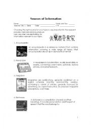 English Worksheet: Sources of Information