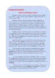 English Worksheet: Buckingham Palace ( A Reading Comprehension Worksheet)