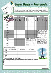 Logic game (43rd) - Postcards *** for elementary ss *** with key *** fully editable *** B&W