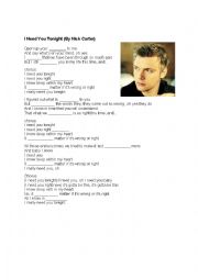 English Worksheet: I NEED YOU TONIGHT - NICK CARTER