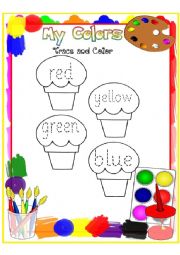 English Worksheet: Color and trace color words 1