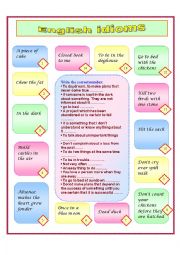 English Worksheet: English Idioms: match the idioms with their meanings + key