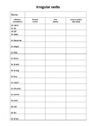 English Worksheet: Irregular verbs traning/test