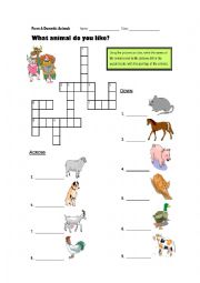 English Worksheet: animal crossword
