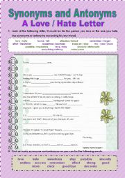 English Worksheet: SYNONYMS AND ANTONYMS CREATIVE LETTER