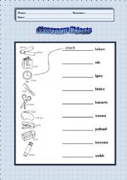 English Worksheet: Classroom Objects