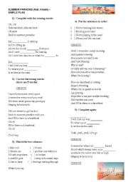 English Worksheet: Summer Paradise - Simple Plan 