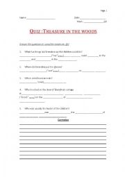 English Worksheet: Treasure in the woodss quizzes