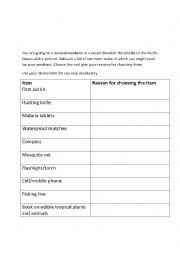 English Worksheet: Survival