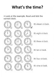 English Worksheet: whats the time?