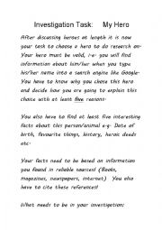 English Worksheet: Investigation Task - My Hero