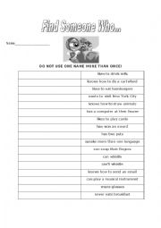 English Worksheet: Find Someone Who