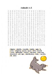 English Worksheet: Animals A-Z wordsearch