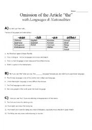 English Worksheet: Omission of 