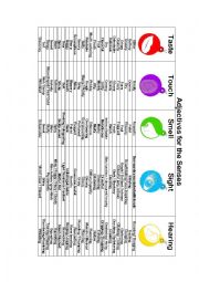 English Worksheet: Adjectives List for Senses