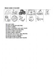 English Worksheet: Toys Read and Colour