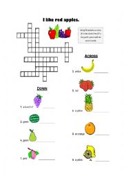 English Worksheet: food crossword