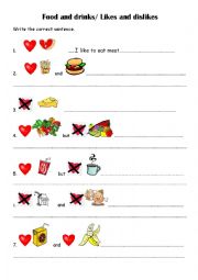 English Worksheet: food and drinks/ likes and dislikes