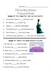English Worksheet: Fill in the blanks comparatives