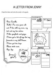 English Worksheet: a letter from Jenny to Camilla