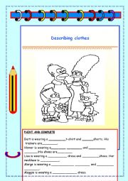 English Worksheet: describing clothes with The Simpsons