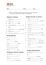 English Worksheet: Opinions