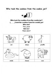 English Worksheet: Who took the cookies from the cookie jar?