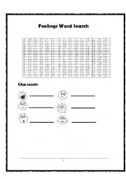 English Worksheet: Feelings Word Search