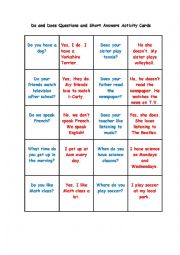 English Worksheet: Do & Does Question and Answer Activity Cards