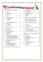 English Worksheet: How much do you know about the United States?