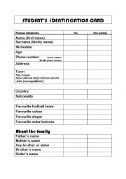 English Worksheet: Student ID card