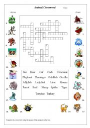 English Worksheet: Animal Crossword