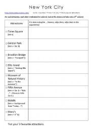 English Worksheet: New York city attractions 1