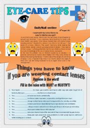 English Worksheet: The importance of eye-care: CONTACT LENSES